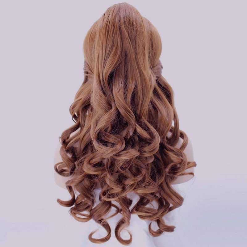 Anogol Hair Cap+Women Ponytail Wigs Curly Auburn Brown Cosplay Costume Wig for Halloween Costume Cosplay Wig  Curly Brown Wig Peluca De Princesa Brown Ponytail Wig For Halloween Party - Image 4